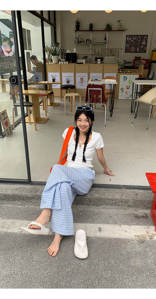 blue plaid pants