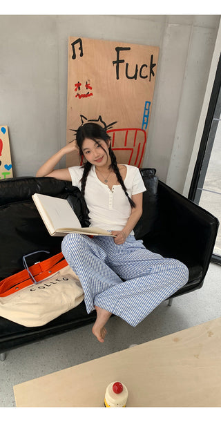 blue plaid pants