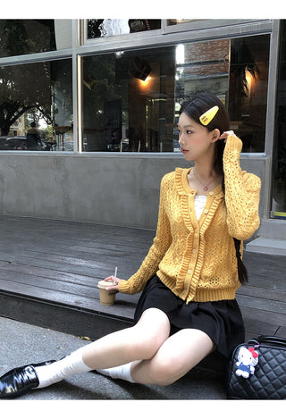 yellow knit cardigan