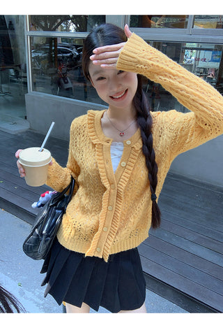 yellow knit cardigan