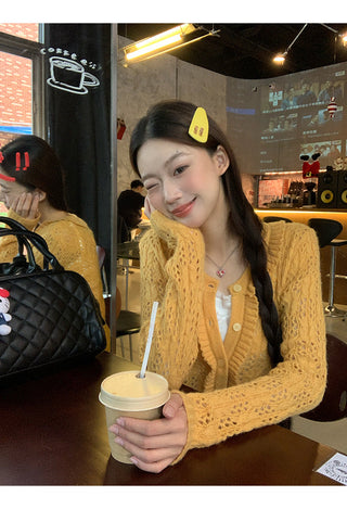 yellow knit cardigan