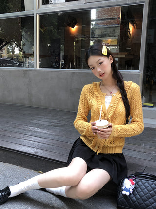 yellow knit cardigan