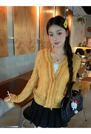 yellow knit cardigan