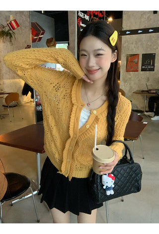 yellow knit cardigan