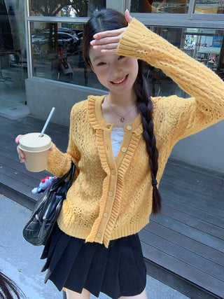 yellow knit cardigan