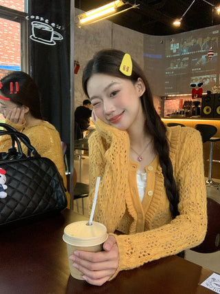 yellow knit cardigan