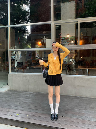 yellow knit cardigan