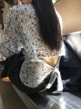 gray hollow sweater tops