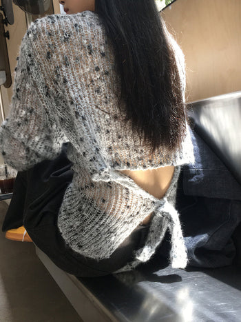 gray hollow sweater tops