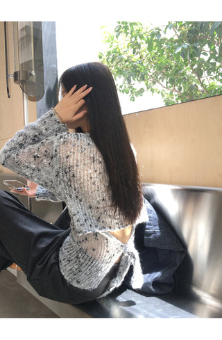 gray hollow sweater tops
