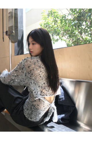 gray hollow sweater tops
