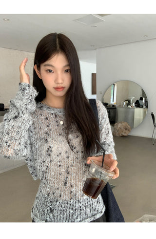 gray hollow sweater tops