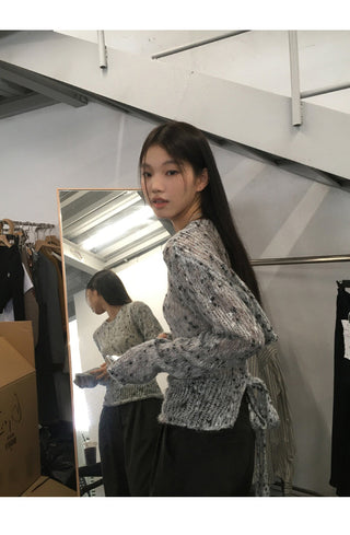 gray hollow sweater tops
