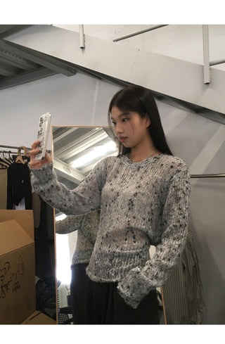 gray hollow sweater tops