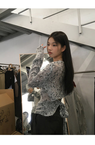 gray hollow sweater tops
