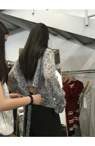 gray hollow sweater tops