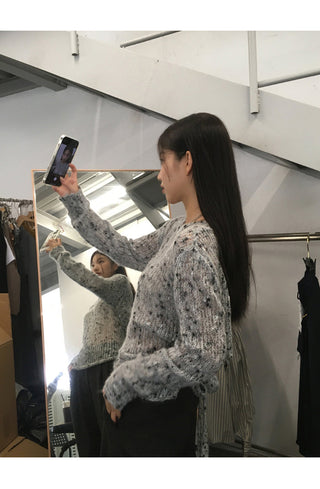 gray hollow sweater tops