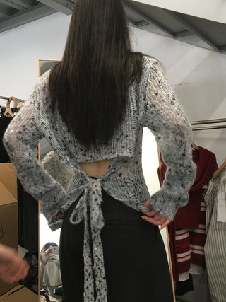 gray hollow sweater tops