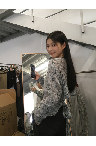 gray hollow sweater tops