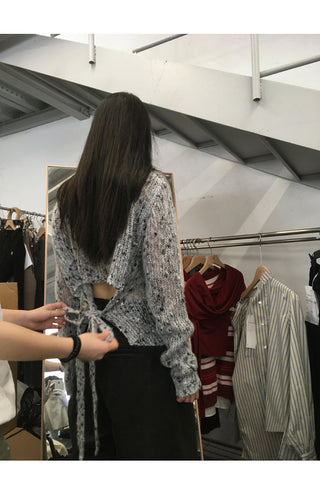 gray hollow sweater tops