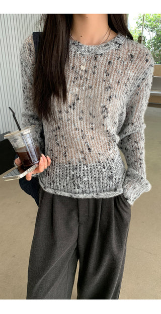 gray hollow sweater tops