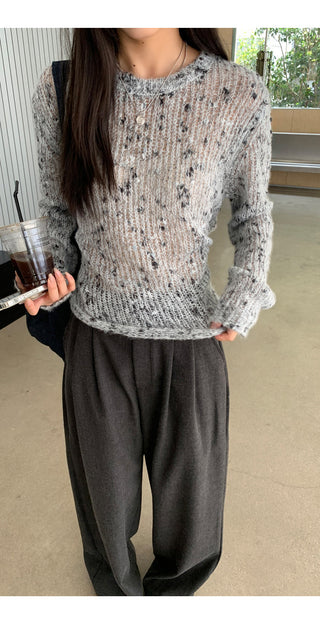 gray hollow sweater tops