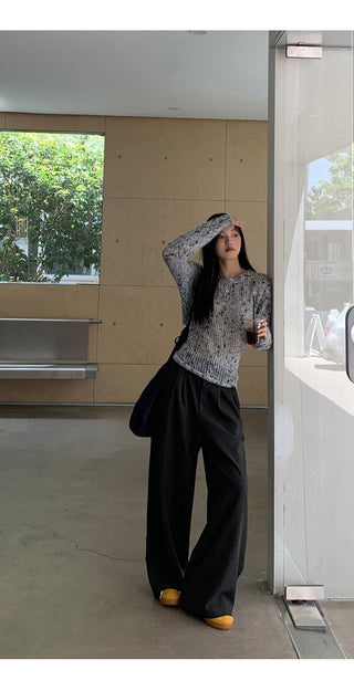 gray hollow sweater tops