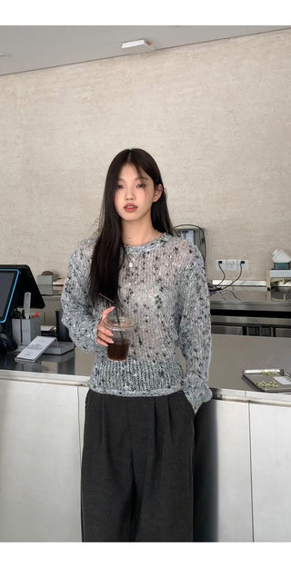 gray hollow sweater tops