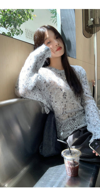 gray hollow sweater tops