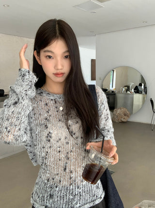 gray hollow sweater tops