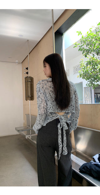 gray hollow sweater tops