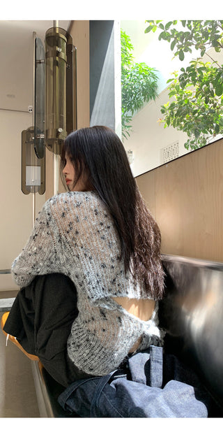 gray hollow sweater tops