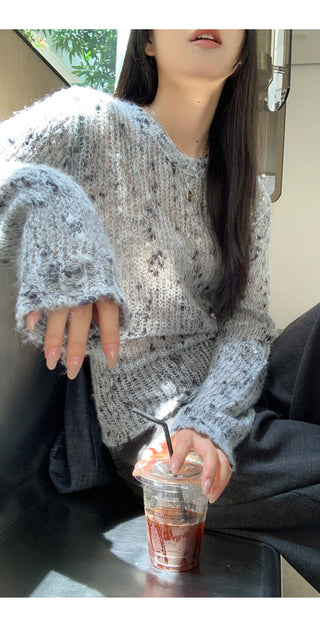 gray hollow sweater tops