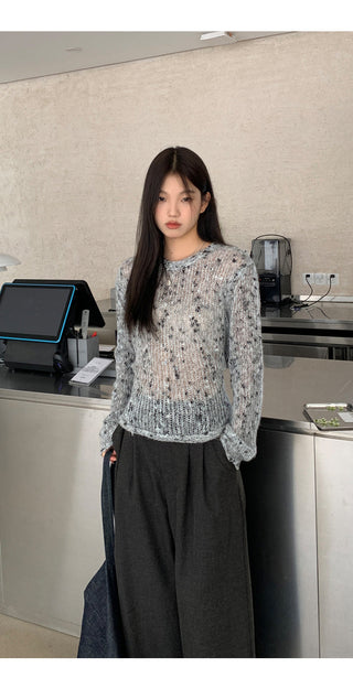 gray hollow sweater tops