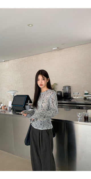gray hollow sweater tops