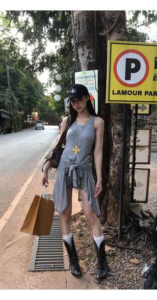 gray fake two-piece tops