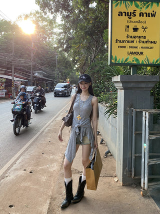gray fake two-piece tops