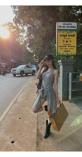gray fake two-piece tops