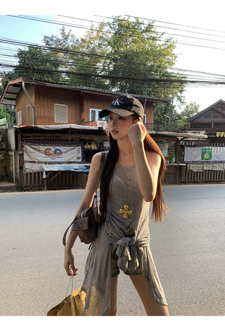 gray fake two-piece tops