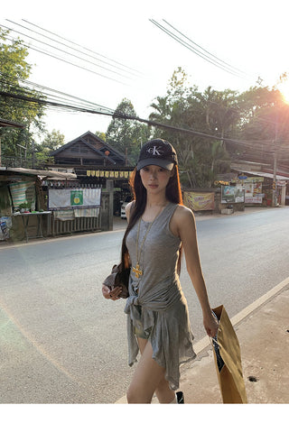 gray fake two-piece tops