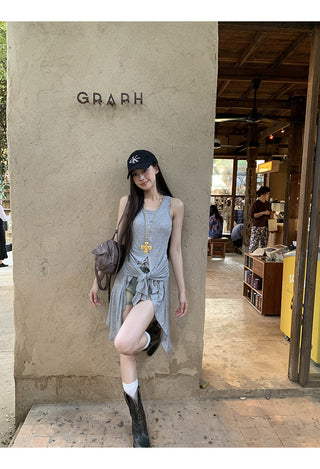 gray fake two-piece tops