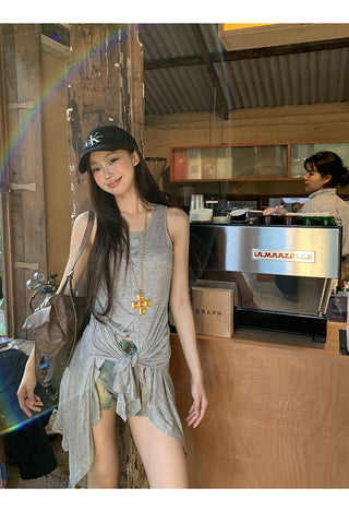 gray fake two-piece tops