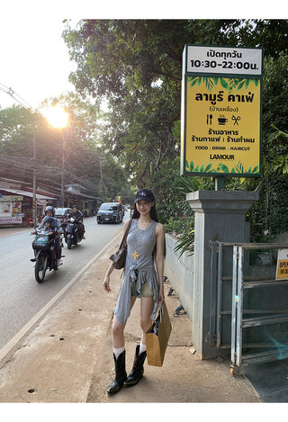 gray fake two-piece tops