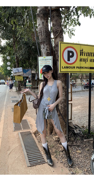 gray fake two-piece tops