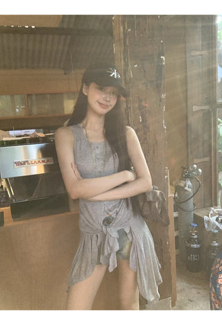 gray fake two-piece tops