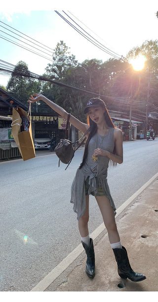 gray fake two-piece tops