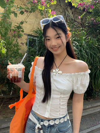white off-shoulder blouse