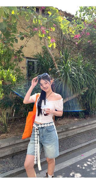 white off-shoulder blouse