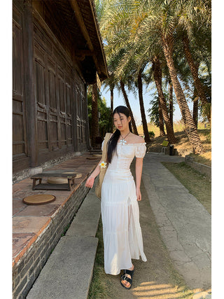 white sheath cake dress