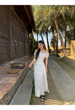 white sheath cake dress